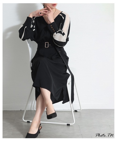 Sawa a la mode(サワアラモード)の「配色ラインワンピース(ワンピース・レディース・ブラック・FREE)」の3枚目の写真