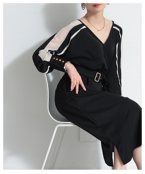 Sawa a la mode(サワアラモード)の「配色ラインワンピース(ワンピース・レディース・ブラック・FREE)」の8枚目の写真