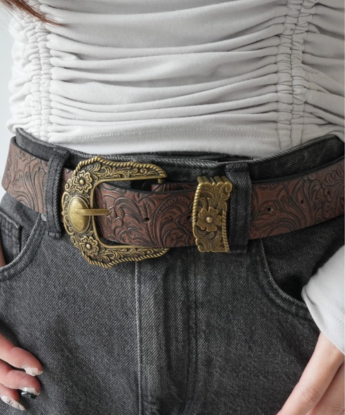 Port(ポート)の「【 Port / ポート 】 ウエスタン エンボス バックル ベルト(ベルト・レディース・ブラウン/ブラック/ブラック系その他・FREE)」の3枚目の写真