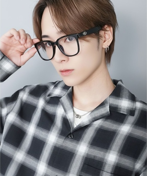 太フレームウェリントン黒縁伊達メガネ/サイドロゴ/クリアレンズ/ユニ