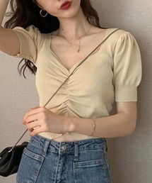 Vivienne Westwood スクエアネック 半袖ニット ベージュ ニット/セーター（ベージュ系・スクエアネック）ファッション