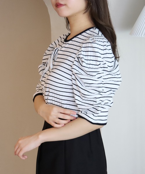 ASTORIA ODIER(アストリアオディール)の「レースアップリブカットソー(Tシャツ/カットソー・レディース・ホワイト×ブラック/ブラック/ホワイト・MEDIUM)」の5枚目の写真