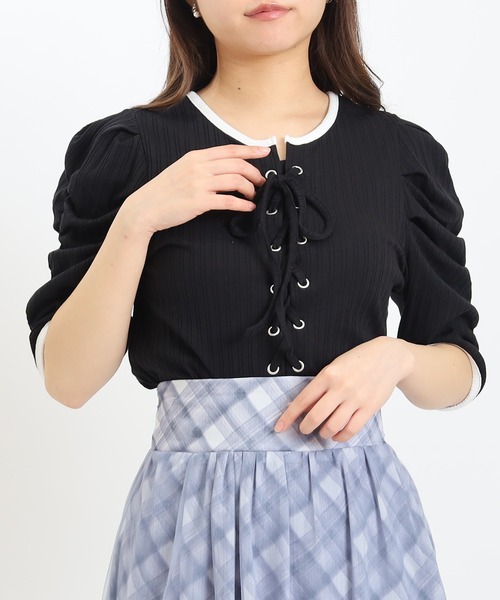 ASTORIA ODIER(アストリアオディール)の「レースアップリブカットソー(Tシャツ/カットソー・レディース・ホワイト×ブラック/ブラック/ホワイト・MEDIUM)」の14枚目の写真