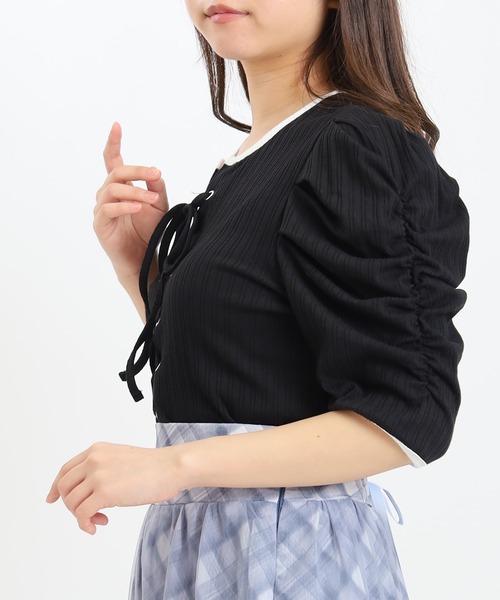ASTORIA ODIER(アストリアオディール)の「レースアップリブカットソー(Tシャツ/カットソー・レディース・ホワイト×ブラック/ブラック/ホワイト・MEDIUM)」の15枚目の写真