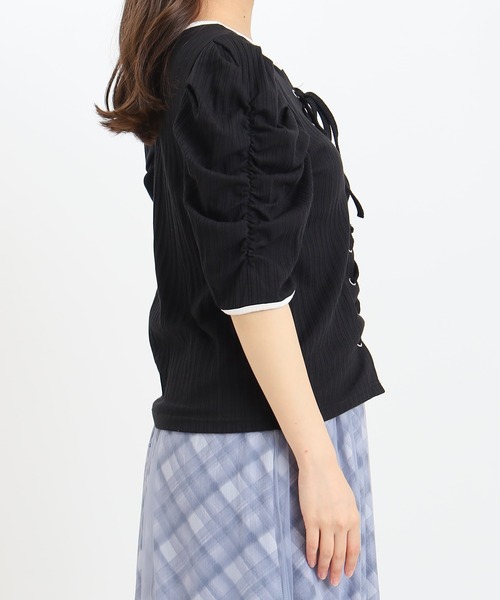 ASTORIA ODIER(アストリアオディール)の「レースアップリブカットソー(Tシャツ/カットソー・レディース・ホワイト×ブラック/ブラック/ホワイト・MEDIUM)」の20枚目の写真