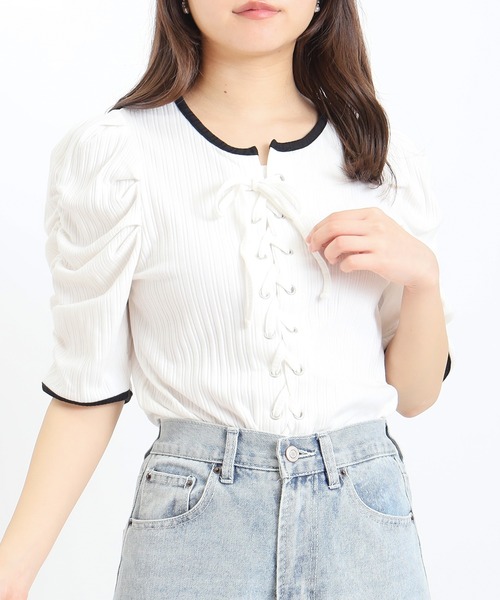 ASTORIA ODIER(アストリアオディール)の「レースアップリブカットソー(Tシャツ/カットソー・レディース・ホワイト×ブラック/ブラック/ホワイト・MEDIUM)」の9枚目の写真
