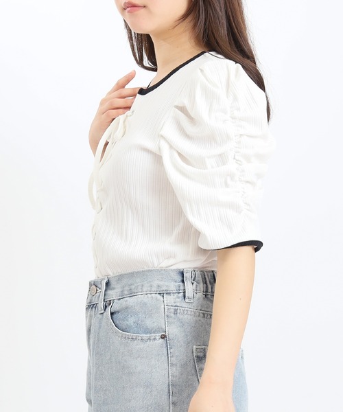 ASTORIA ODIER(アストリアオディール)の「レースアップリブカットソー(Tシャツ/カットソー・レディース・ホワイト×ブラック/ブラック/ホワイト・MEDIUM)」の10枚目の写真