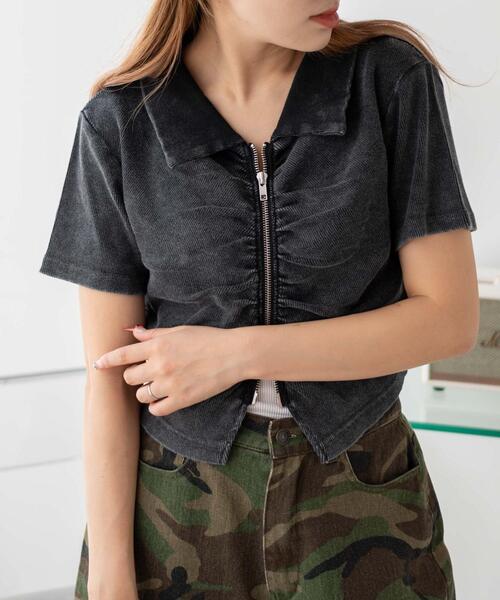 WEGO(ウィゴー)の「WEGO/WZIPギャザートップス(Tシャツ/カットソー・レディース・オフホワイト/レッド/スミクロ・FREE)」の21枚目の写真