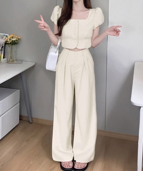 セール】セットアップ春夏半袖トップスワイドパンツ（セットアップ