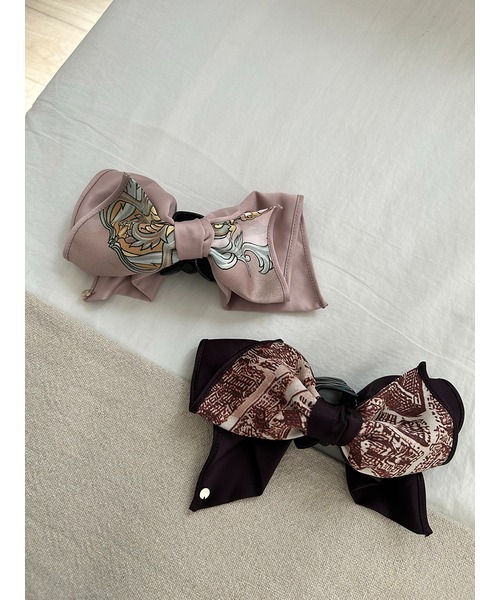 SNIDEL(スナイデル)の「スカーフリボンバンス(バレッタ/ヘアクリップ・レディース・ライトピンク/ブラウン・FREE)」の6枚目の写真