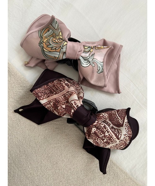 SNIDEL(スナイデル)の「スカーフリボンバンス(バレッタ/ヘアクリップ・レディース・ライトピンク/ブラウン・FREE)」の5枚目の写真