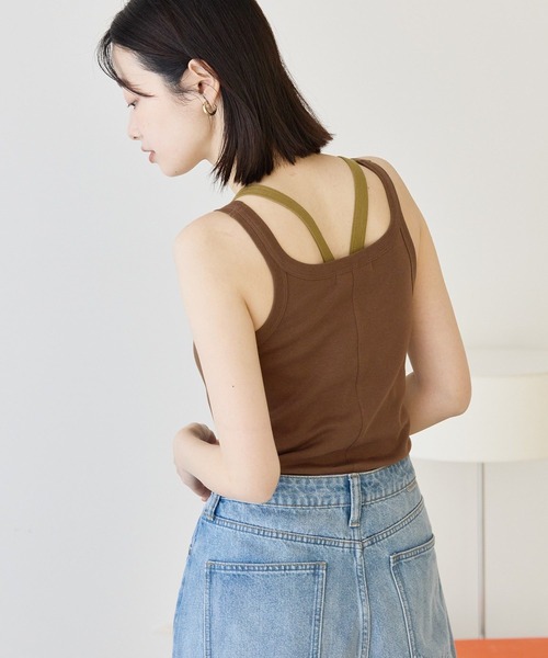 AMERICAN HOLIC（アメリカンホリック）の「2点セット レイヤードタンクトップ（タンクトップ・レディース・アイボリー/ブラック/ブラウン・M/L）」の5枚目の写真
