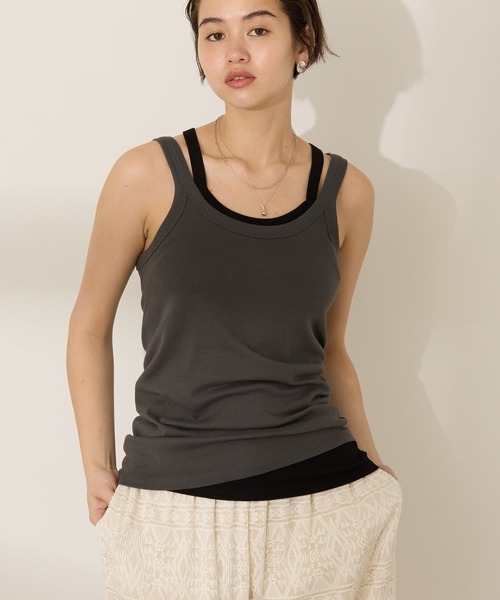 AMERICAN HOLIC（アメリカンホリック）の「2点セット レイヤードタンクトップ（タンクトップ・レディース・アイボリー/ブラック/ブラウン・M/L）」の7枚目の写真