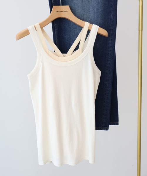 AMERICAN HOLIC（アメリカンホリック）の「2点セット レイヤードタンクトップ（タンクトップ・レディース・アイボリー/ブラック/ブラウン・M/L）」の13枚目の写真