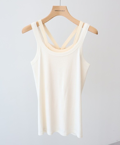 AMERICAN HOLIC（アメリカンホリック）の「2点セット レイヤードタンクトップ（タンクトップ・レディース・アイボリー/ブラック/ブラウン・M/L）」の14枚目の写真