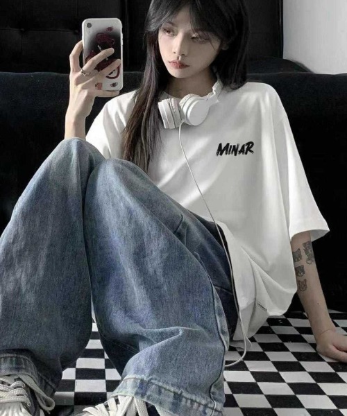 SHEPP(シープ)の「フロントプリントオーバーサイズトップス / バックプリント(Tシャツ/カットソー・レディース・ブラック/ホワイト系その他/ホワイト・XL)」の8枚目の写真