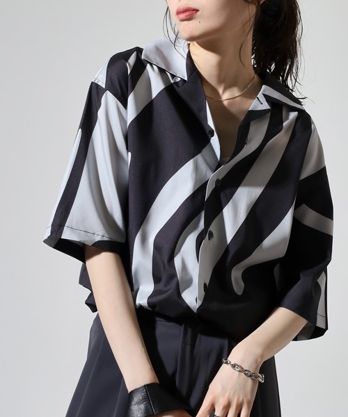 EVOLUTION(�G�{�����[�V����)��Zebra leopard print open collar shirt / �[�u�� ���I�p�[�h���J�݃V���c unisex(�V���c/�u���E�X)