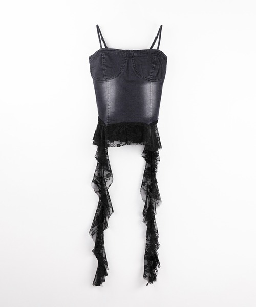 me+em select(ミームセレクト)の「※※【 2color 】ヴィンテージライクレースフリルデニムビスチェ / vintage like lace frill denim bustier(キャミソール・レディース・ブルー/ブラック・FREE)」の18枚目の写真