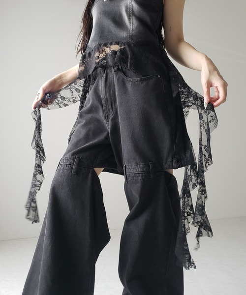 me+em select(ミームセレクト)の「※※【 2color 】ヴィンテージライクレースフリルデニムビスチェ / vintage like lace frill denim bustier(キャミソール・レディース・ブルー/ブラック・FREE)」の10枚目の写真