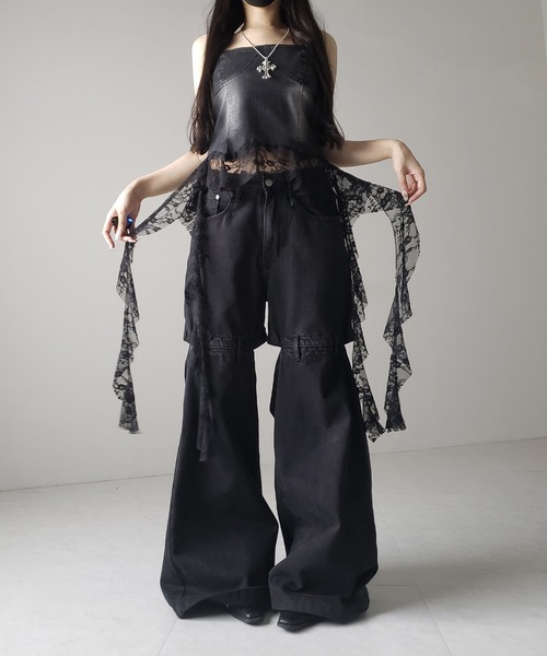 me+em select(ミームセレクト)の「※※【 2color 】ヴィンテージライクレースフリルデニムビスチェ / vintage like lace frill denim bustier(キャミソール・レディース・ブルー/ブラック・FREE)」の16枚目の写真