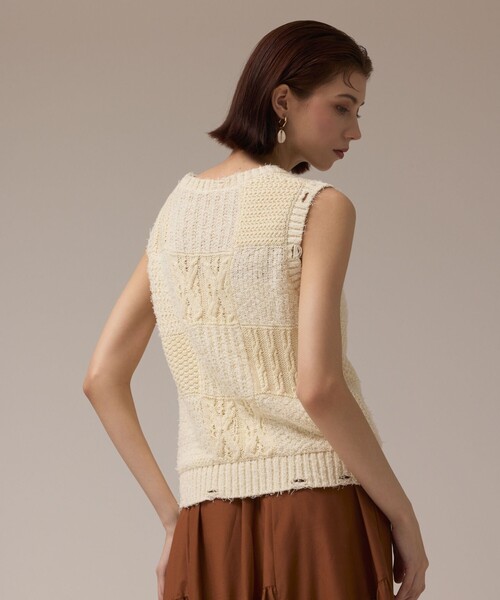 GRACE CONTINENTAL(グレースコンチネンタル)の「パッチワークニットトップ(その他トップス・レディース・イエロー/キナリ・36)」の3枚目の写真