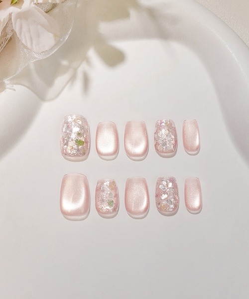 セール】3D水光ネイルピンクマグネットオーロラホログラムシェル