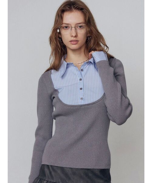 EMODA（エモダ）の「ドッキングシャツニットトップ（ニット/セーター・レディース・グレー/ネイビー・FREE）」の2枚目の写真