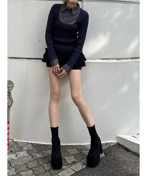 EMODA（エモダ）の「ドッキングシャツニットトップ（ニット/セーター・レディース・グレー/ネイビー・FREE）」の3枚目の写真