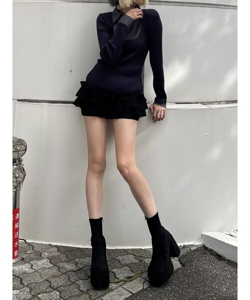 EMODA（エモダ）の「ドッキングシャツニットトップ（ニット/セーター・レディース・グレー/ネイビー・FREE）」の4枚目の写真