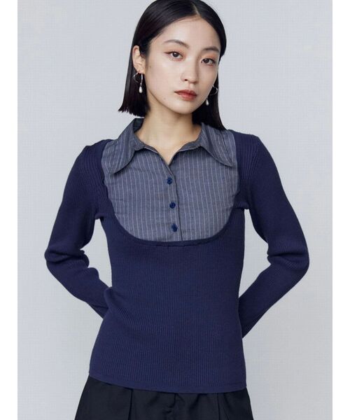 EMODA（エモダ）の「ドッキングシャツニットトップ（ニット/セーター・レディース・グレー/ネイビー・FREE）」の11枚目の写真