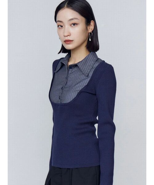 EMODA（エモダ）の「ドッキングシャツニットトップ（ニット/セーター・レディース・グレー/ネイビー・FREE）」の12枚目の写真