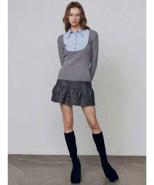 EMODA（エモダ）の「ドッキングシャツニットトップ（ニット/セーター・レディース・グレー/ネイビー・FREE）」の18枚目の写真