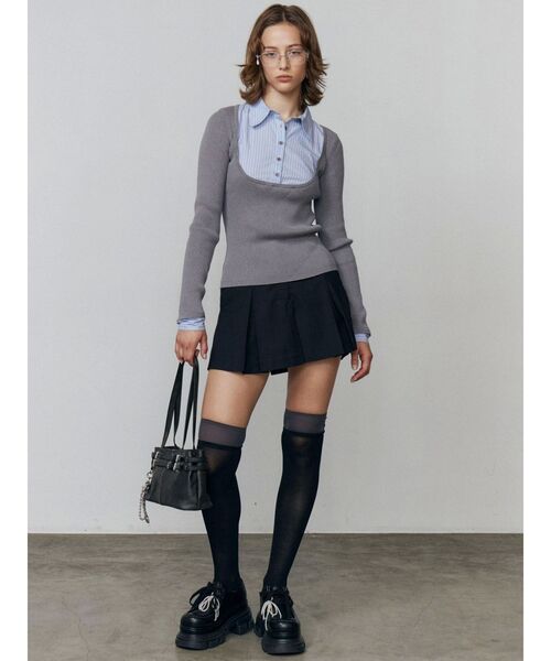 EMODA（エモダ）の「ドッキングシャツニットトップ（ニット/セーター・レディース・グレー/ネイビー・FREE）」の22枚目の写真