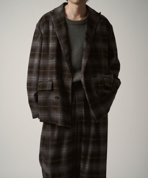 Lui's（ルイス）の「【Neucon/ニューコン】ストライプ/チェック ダブルオーバージャケット（テーラードジャケット・メンズ・ブラック/ブラウン・2/1）」の2枚目の写真