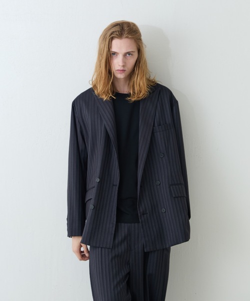Neucon/ニューコン】ストライプ/チェック ダブルオーバージャケット