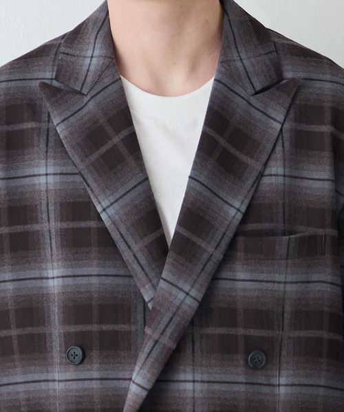 Lui's（ルイス）の「【Neucon/ニューコン】ストライプ/チェック ダブルオーバージャケット（テーラードジャケット・メンズ・ブラック/ブラウン・2/1）」の18枚目の写真
