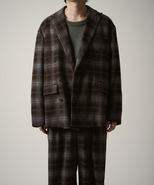 Neucon/ニューコン】ストライプ/チェック ダブルオーバージャケット