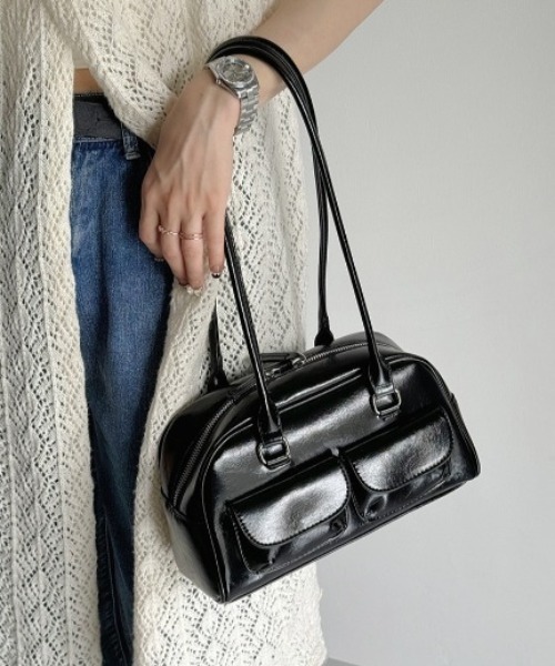 yuue' ( wear )(ユーイ)の「ダブルポケットロングハンドルボストンバッグ(ボストンバッグ・レディース・ブラック/アイボリー/ダークブラウン/レッド・FREE)」の19枚目の写真