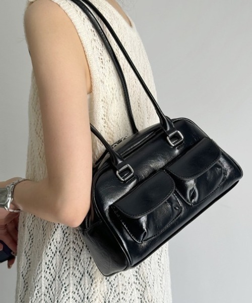 yuue' ( wear )(ユーイ)の「ダブルポケットロングハンドルボストンバッグ(ボストンバッグ・レディース・ブラック/アイボリー/ダークブラウン/レッド・FREE)」の18枚目の写真