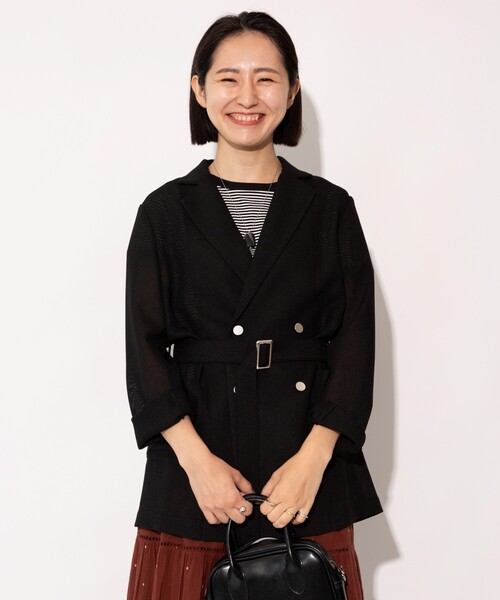 FREAK'S STORE(フリークスストア)の「【全骨格優勝!シリーズ】ベルト付き シアーメッシュジャケット(テーラードジャケット・レディース・ブラック/グレー・フリ-)」の1枚目の写真