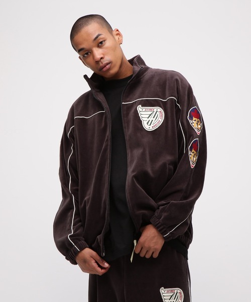 VELOUR RAGLAN SLEEVE STAND ZIP 'A.C.D' / ベロア ラグラン