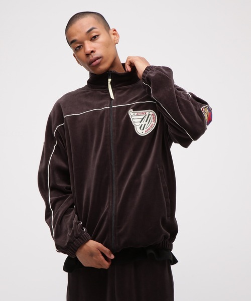 chaper AVIREX ブラック ベロア セットアップ セール】VELOUR RAGLAN SLEEVE STAND ZIP 'A.C.D' / ベロア ラグラン
