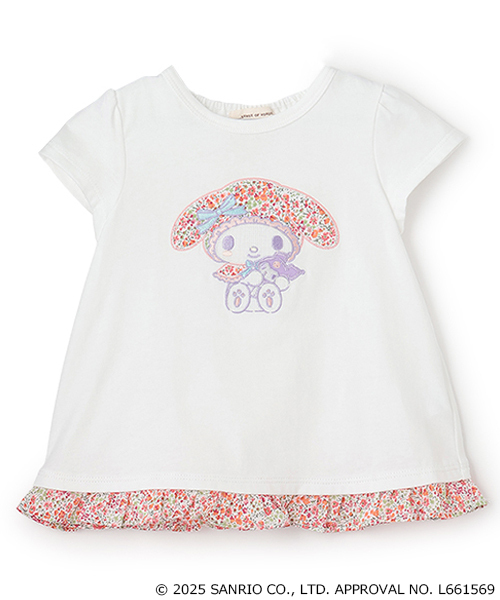 sense of wonder(センスオブワンダー)の「【マイメロディ】LibertyアップリケTシャツ(Tシャツ/カットソー・キッズ・ピンク/オフホワイト・110cm/90cm/80cm/130cm/120cm/100cm)」の1枚目の写真