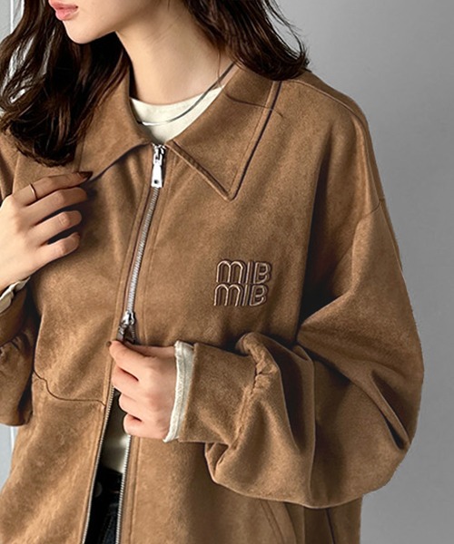 mily bilet（ミウィビレット）の「【mily bilet】柔らかタッチで重ね着にも最適♪立体刺繍デザインスエードポンチ素材ダブルジップブルゾン アウター（ブルゾン・レディース・キャメル/チャコール・X-LARGE/LARGE/MEDIUM/SMALL）」の14枚目の写真