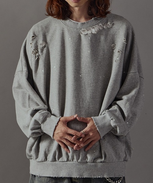 Theater code(シアターコード)の「Damage processing Paint design sweatshirt / ダメージ加工 ペイントデザインスウェット(スウェット・メンズ・ブラック/グレー/ホワイト・FREE)」の3枚目の写真