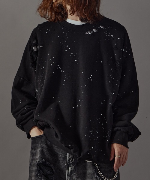 Theater code(シアターコード)の「Damage processing Paint design sweatshirt / ダメージ加工 ペイントデザインスウェット(スウェット・メンズ・ブラック/グレー/ホワイト・FREE)」の2枚目の写真