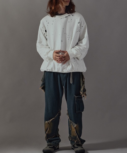 Theater code(シアターコード)の「Damage processing Paint design sweatshirt / ダメージ加工 ペイントデザインスウェット(スウェット・メンズ・ブラック/グレー/ホワイト・FREE)」の11枚目の写真