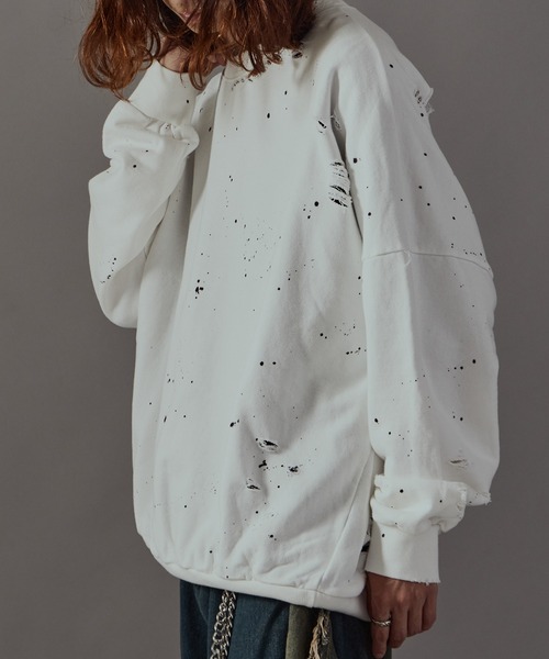 Theater code(シアターコード)の「Damage processing Paint design sweatshirt / ダメージ加工 ペイントデザインスウェット(スウェット・メンズ・ブラック/グレー/ホワイト・FREE)」の10枚目の写真