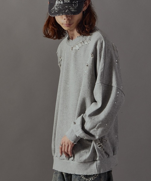 Theater code(シアターコード)の「Damage processing Paint design sweatshirt / ダメージ加工 ペイントデザインスウェット(スウェット・メンズ・ブラック/グレー/ホワイト・FREE)」の20枚目の写真