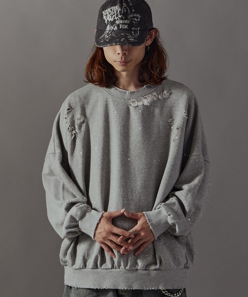 Theater code(シアターコード)の「Damage processing Paint design sweatshirt / ダメージ加工 ペイントデザインスウェット(スウェット・メンズ・ブラック/グレー/ホワイト・FREE)」の19枚目の写真